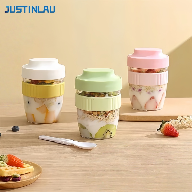 Meal Prep Glass Containers - JUSTINLAU Portable Breakfast Fruit Oat Yogurt