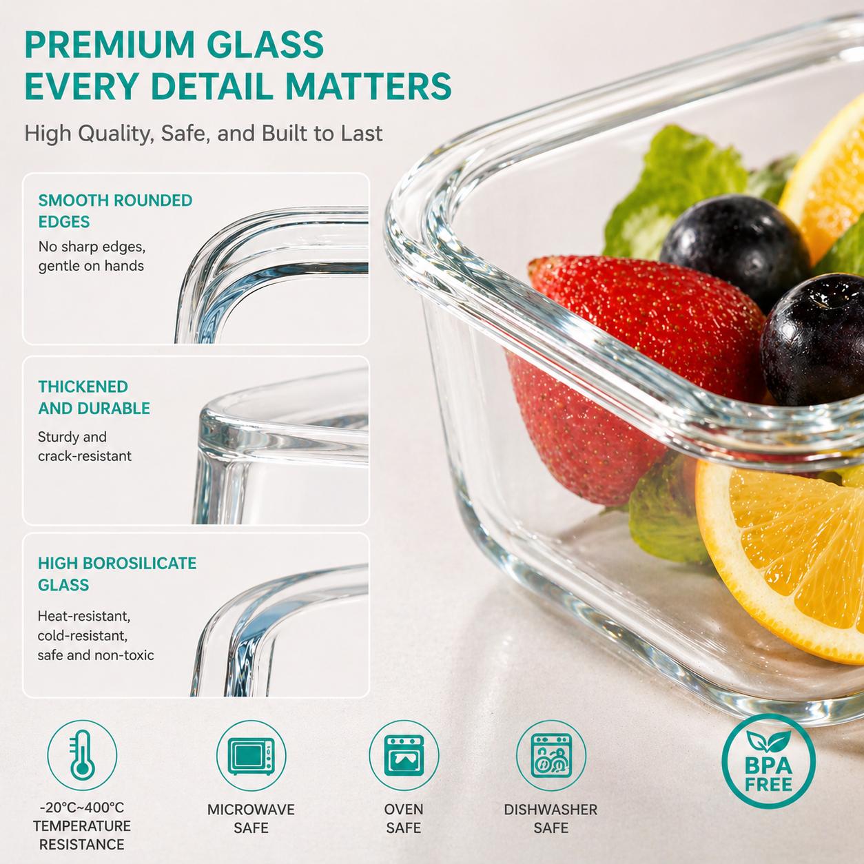 16pcs Sealed Glass Food Storag - огляд і ціна Meal Prep Glass Containers