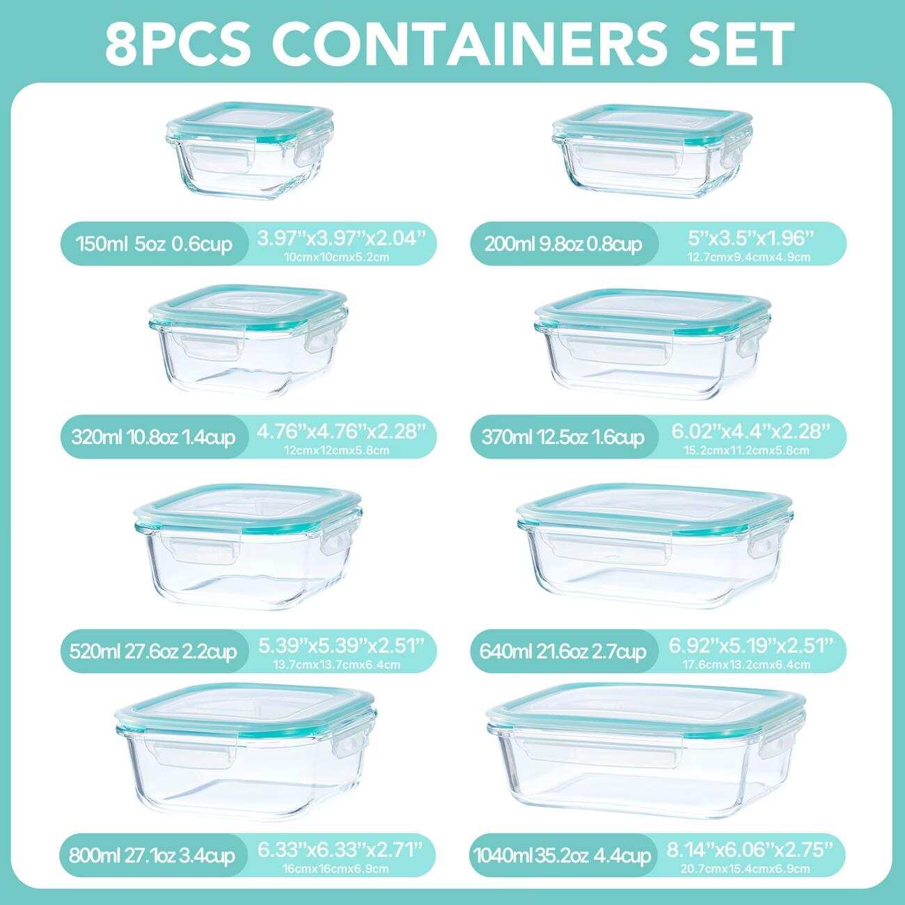 16pcs Sealed Glass Food Storag - огляд і ціна Meal Prep Glass Containers